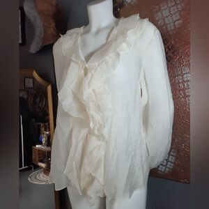 Zara Nwt Lyocel Blend Cream Ruffle Blouse